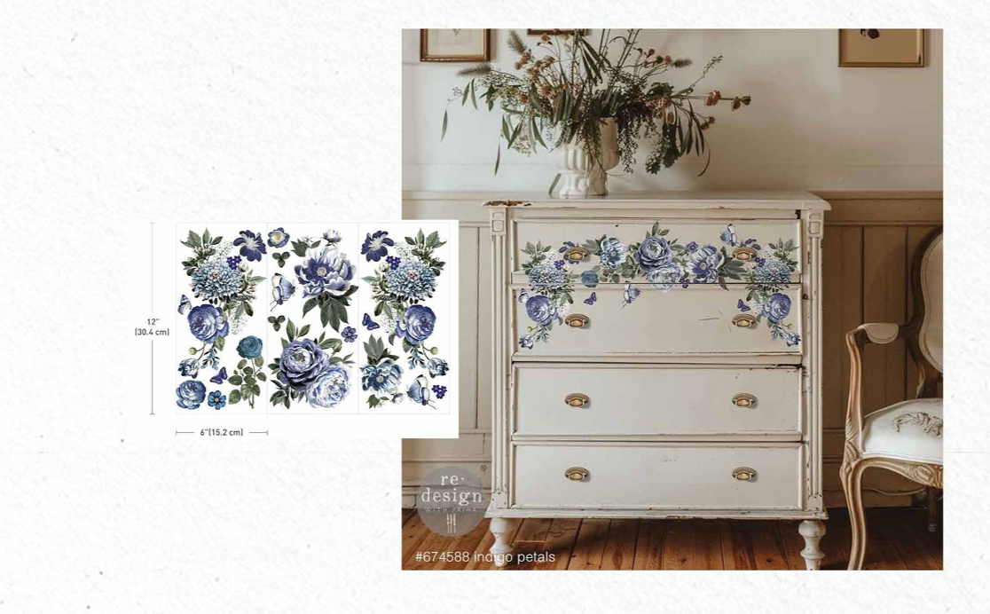 Small Décor Transfers - Indigo Petals