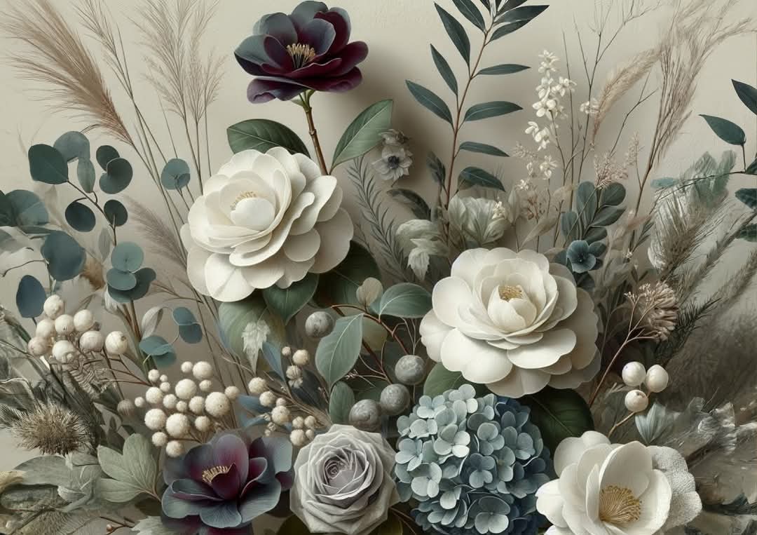 Mint Decoupage Paper - "Winter Petals"